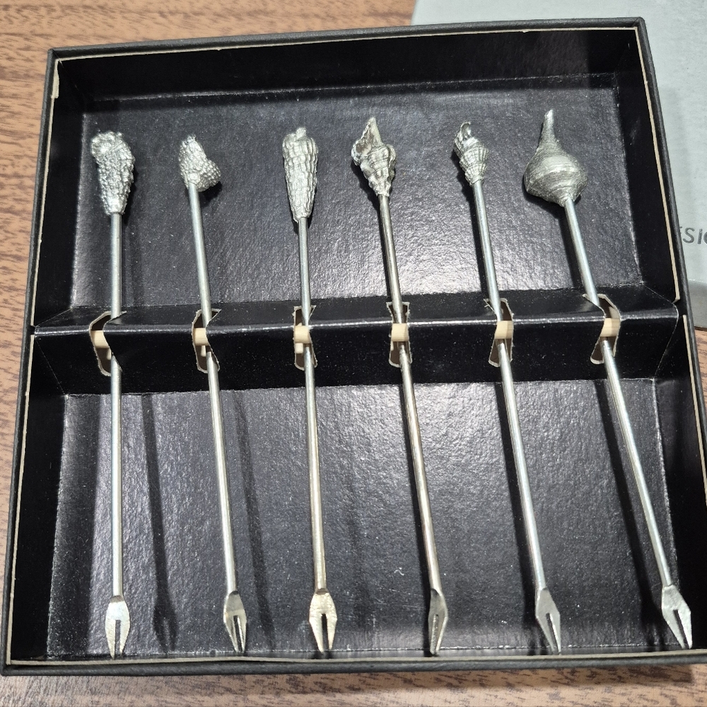 Vintage Cocktail Forks With Seashells From Designs By Metzke